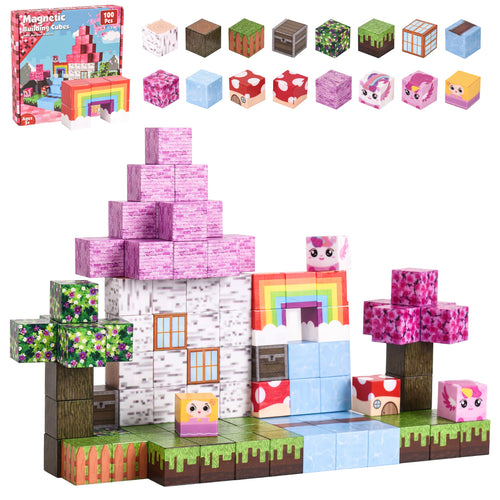 100 piece unicorn rainbow magnetic building cubes complete set – MillieFun