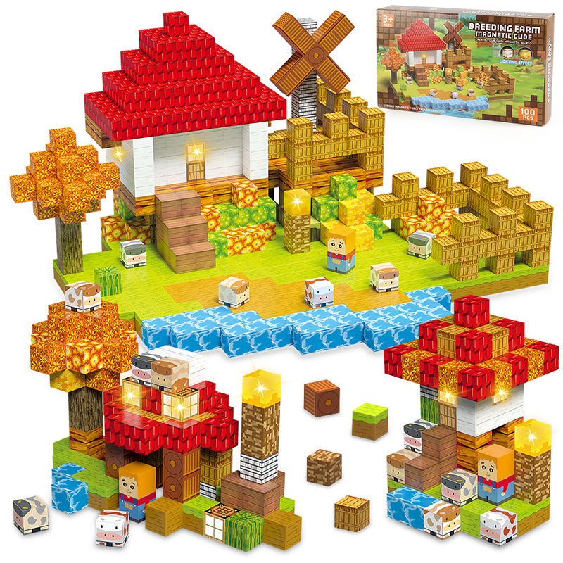 100 piece farm theme LED magnetic building blocks complete set – MillieFun