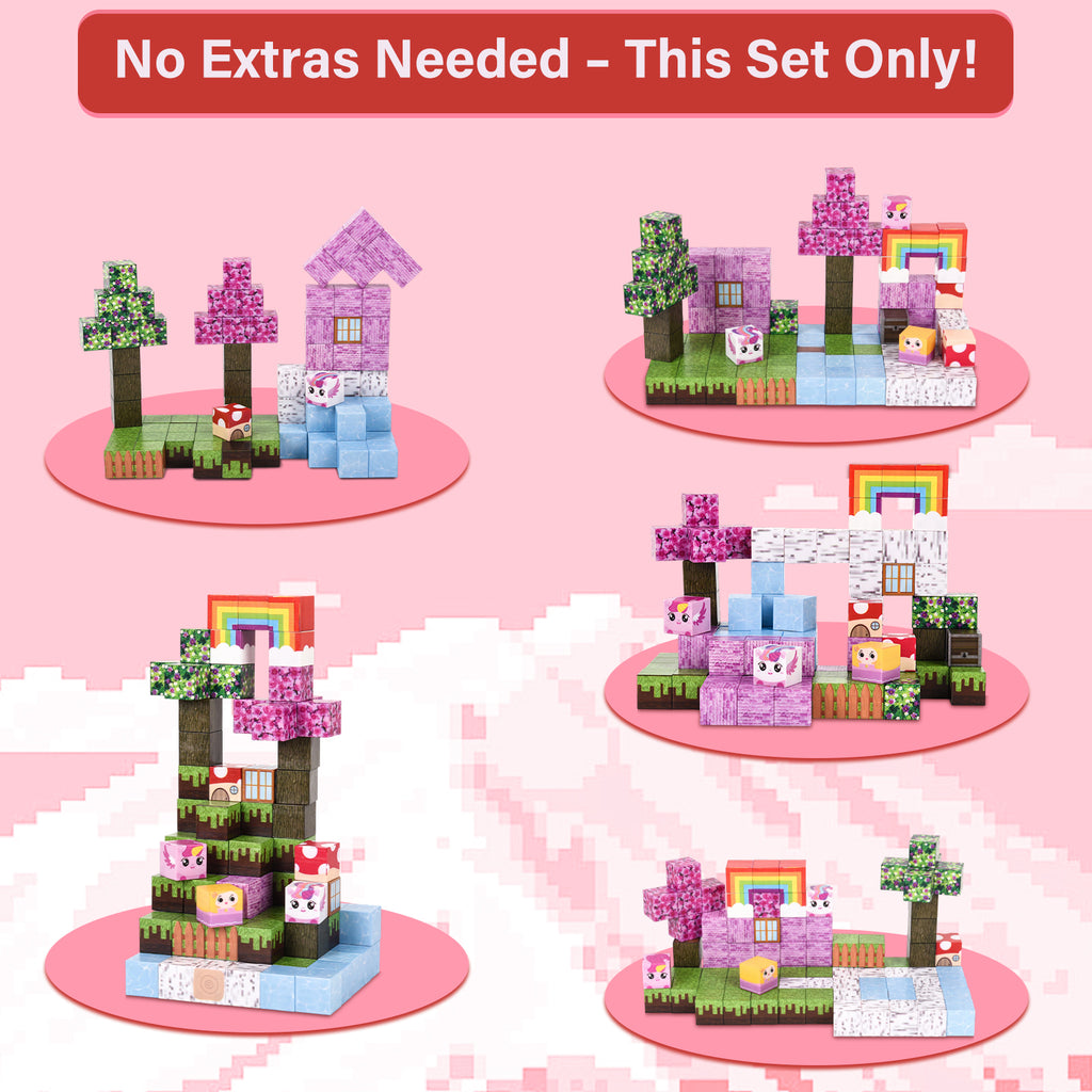 Unicorn rainbow magnetic cube blocks size scale reference for kids