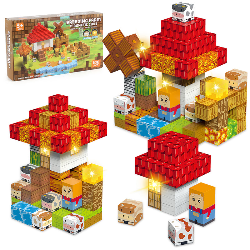 LED light-up farm magnetic building blocks glowing cubes warm light