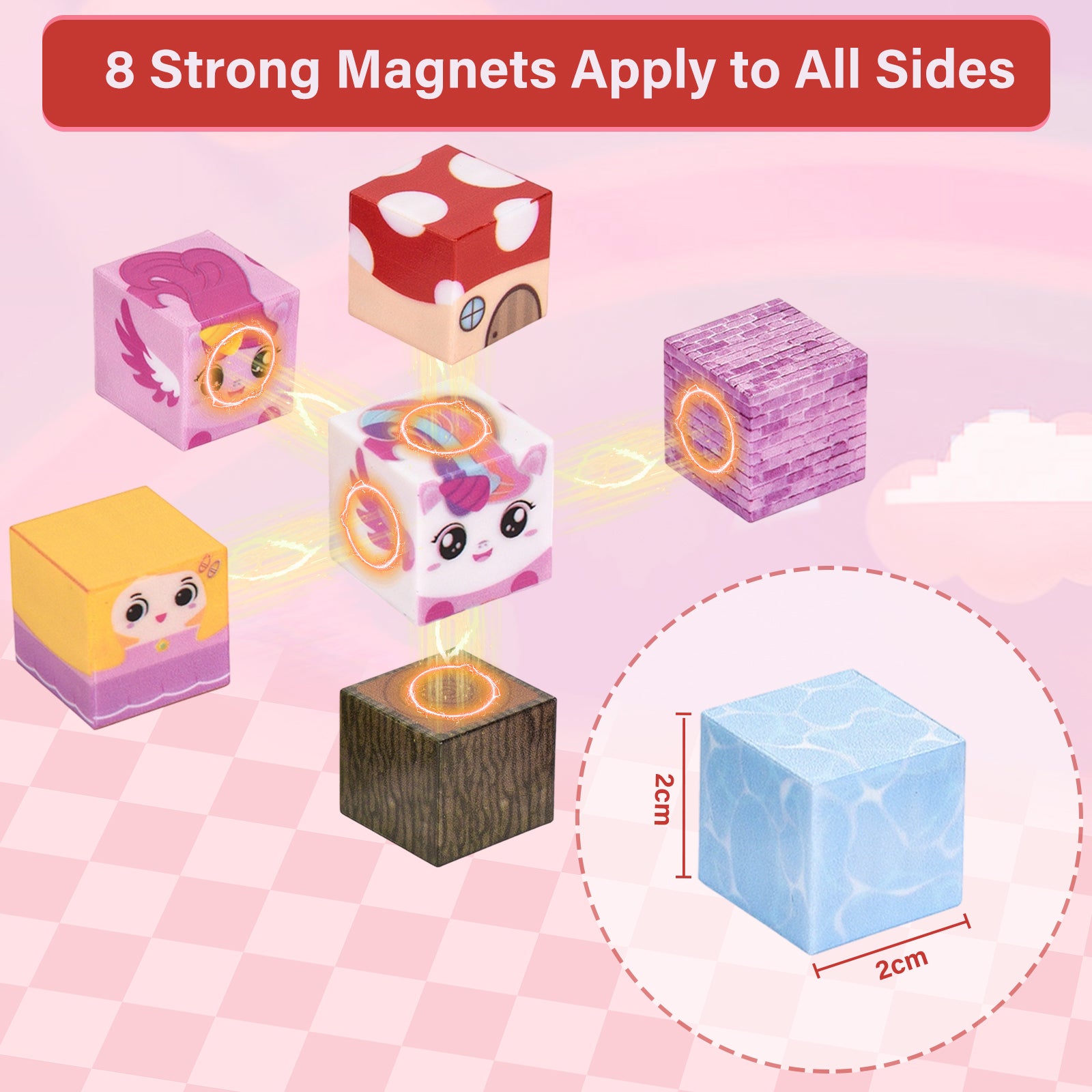 Creative structures built with unicorn rainbow magnetic cubes