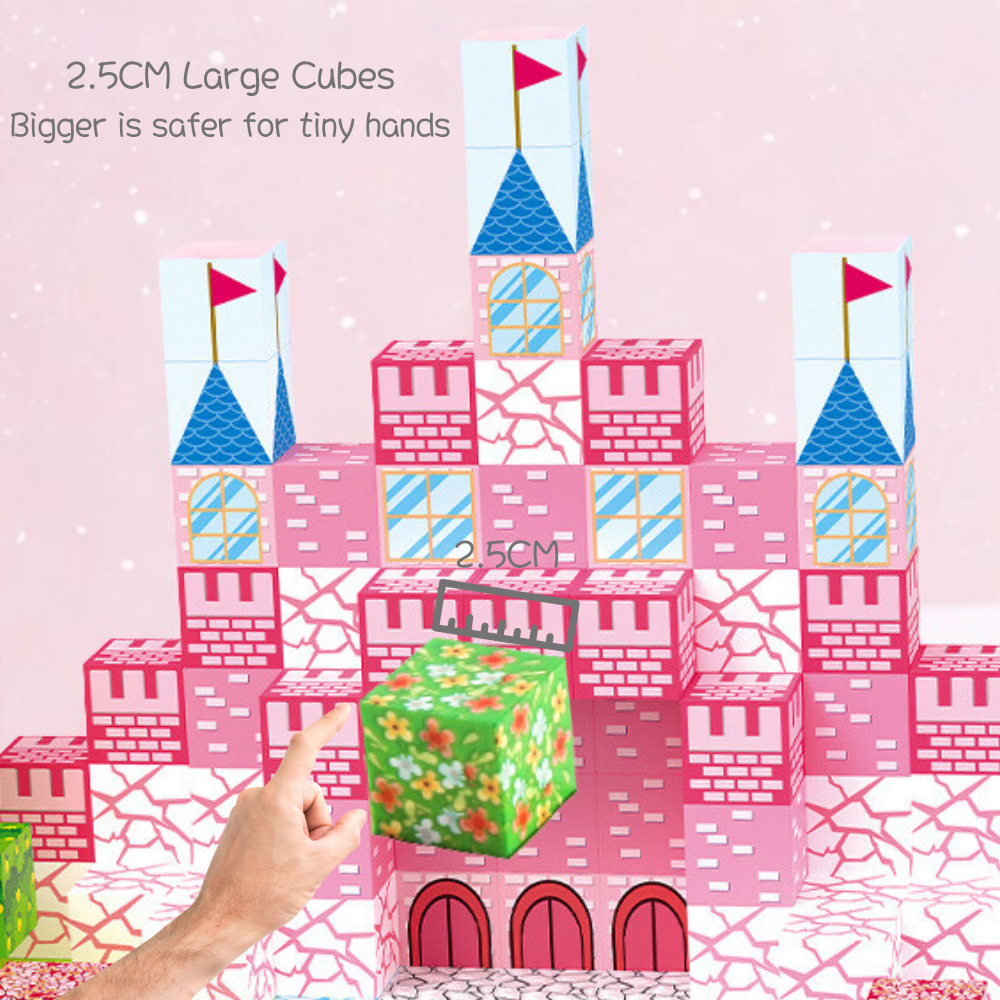 Close-up detail of pink brick castle magnetic cube texture