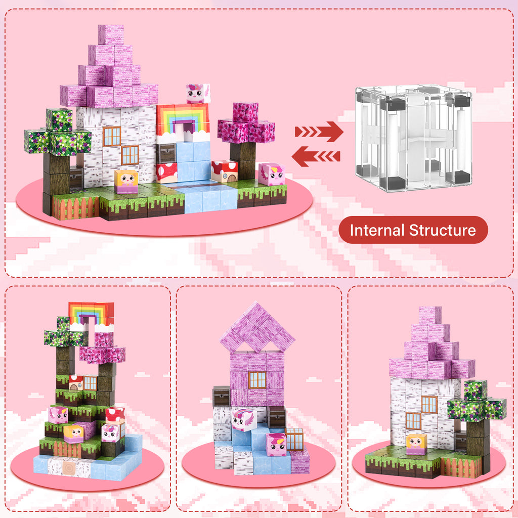 Colourful unicorn rainbow magnetic cube blocks display