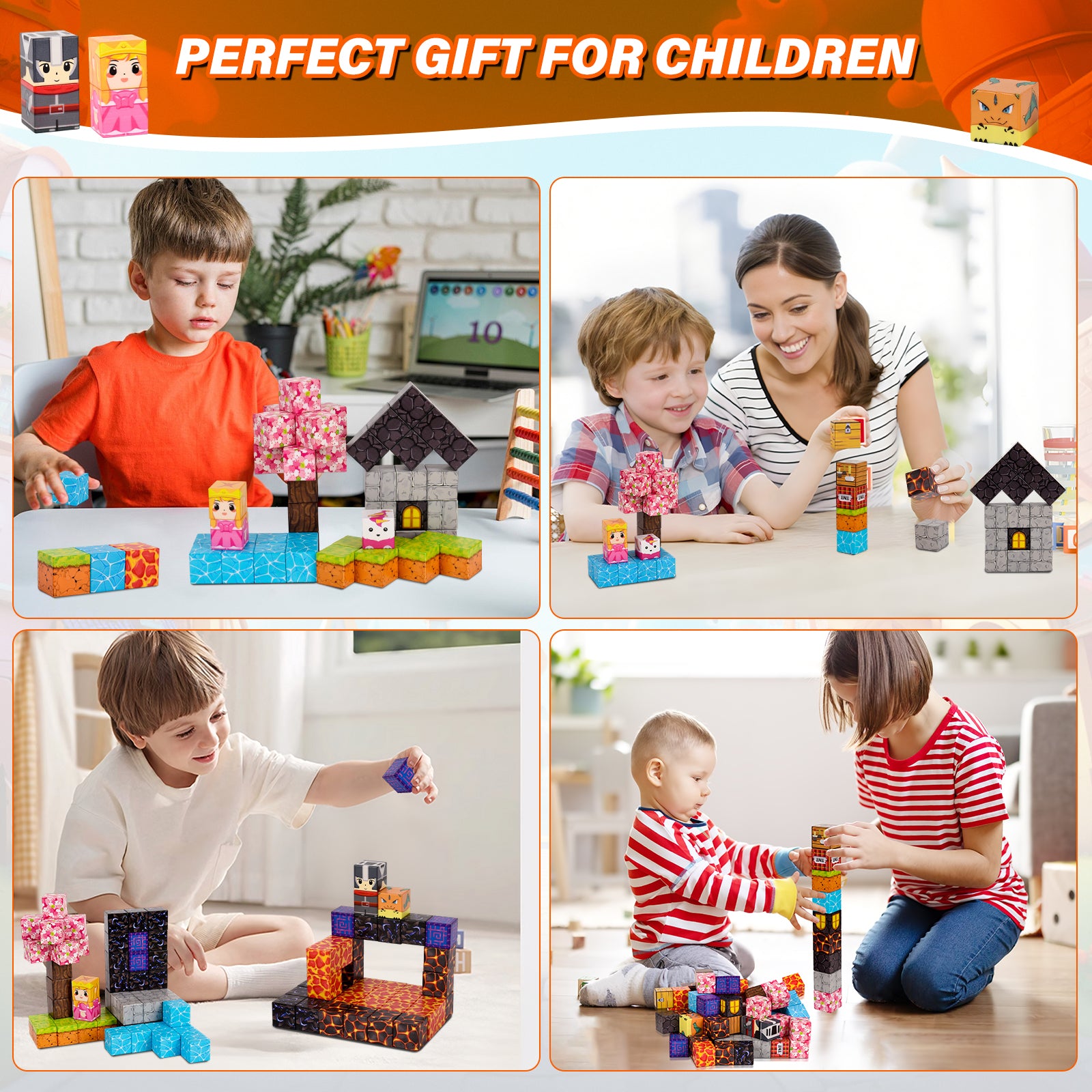 Magnetic building blocks set size scale reference for kids