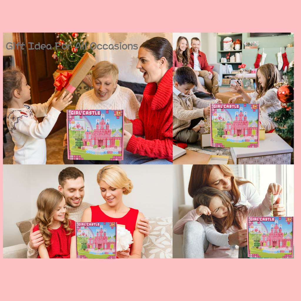 Pink castle magnetic building blocks gift-ready retail box packaging