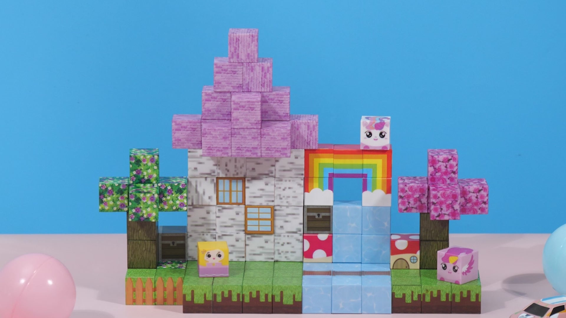 Magnetic Building Cubes 100 PCS (2cm) – Unicorn & Rainbow Girl Set | STEM Toy for Kids Ages 3+